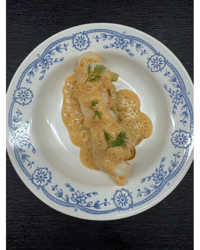 GAMBAS FLAMBEES A L'ABSINTHE TOMBEE DE FENOUIL